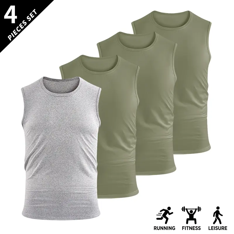 4-pack men’s athletic breathable lightweight sleeveless tank tops, loose fit; quick-dry crew neck sleeveless top; men’s sleeveless shirt/top for gym training. 4-pack men’s athletic breathable lightweight sleeveless tank tops, loose fit; quick-dry crew neck sleeveless top; men’s sleeveless shirt/top for gym training.