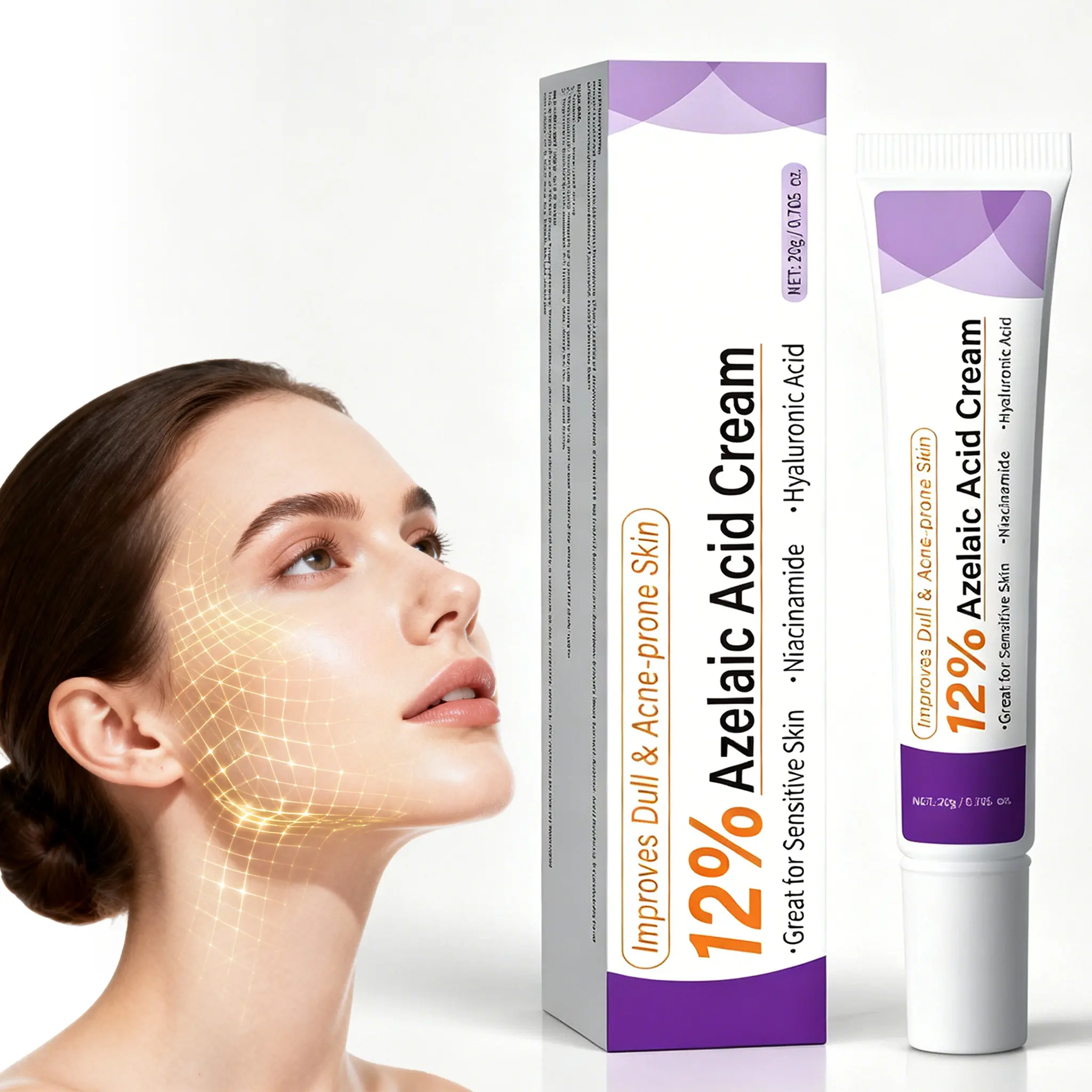 12% Azelaic Acid Cream Calm Acne Reduce Redness Fast Smooth Hydrating Glow with Niacinamide & Vitamin C for Acne-Prone Skin - Clear Skin Routine, Clear, Daily