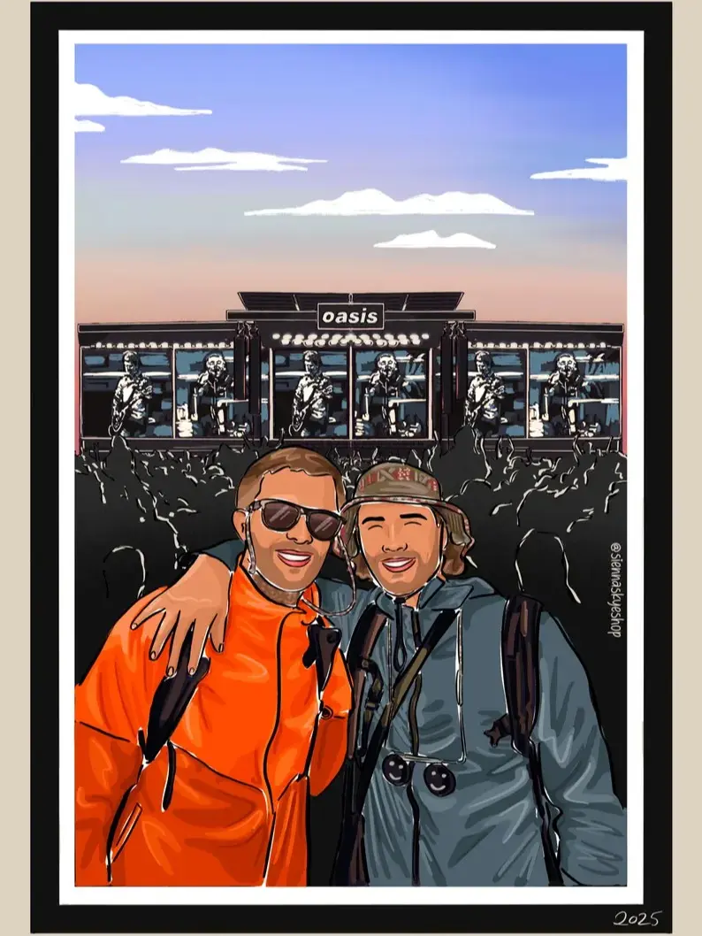 Oasis Reunion Tour Poster, Rock Music Concert Print, Britpop Wall Art, Home Room Decor