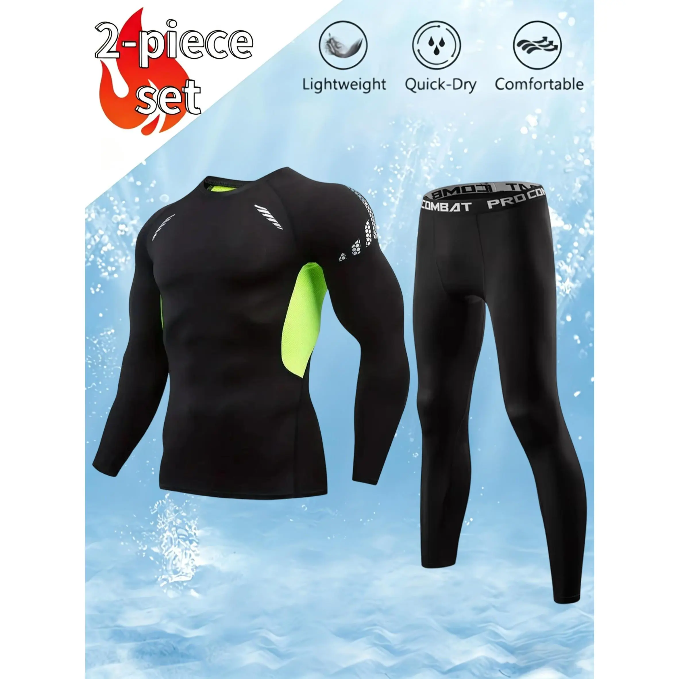 Men's 2-Piece Compression Athletic Set - Quick Dry Moisture Wicking Gym Clothes Workout, High Stretch Tight Fit Gym Training Outfit, Sun Protection Elasticity Men's Sports Sweat Suit, High Elastic Activewear, Workout Gym