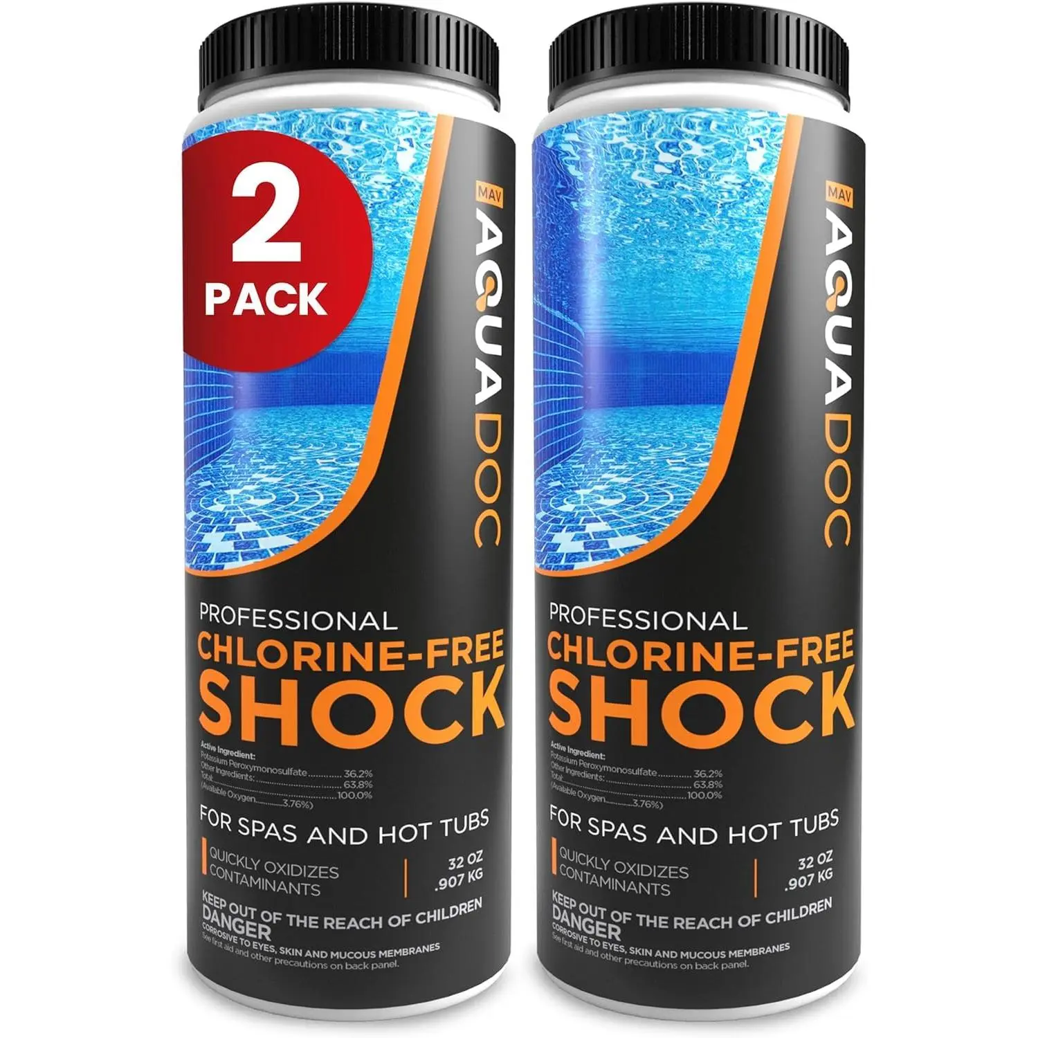 Aquadoc Non-Chlorine Spa Shock for Hot Tub - Chlorine Free Spa Treatment - Enhanced Bromine Support - Made in USA (32oz, 2 Pack)
