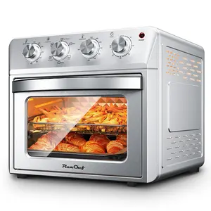 Plum Chef 27.5QT 6-in-1 Countertop Air Fryer Oven, 1600W Family-Size Silver Appliance with Air Fry, Bake, Broil, Toast, Warm, Dehydrate Functions & 4 Knob Controls Convection Large Extra