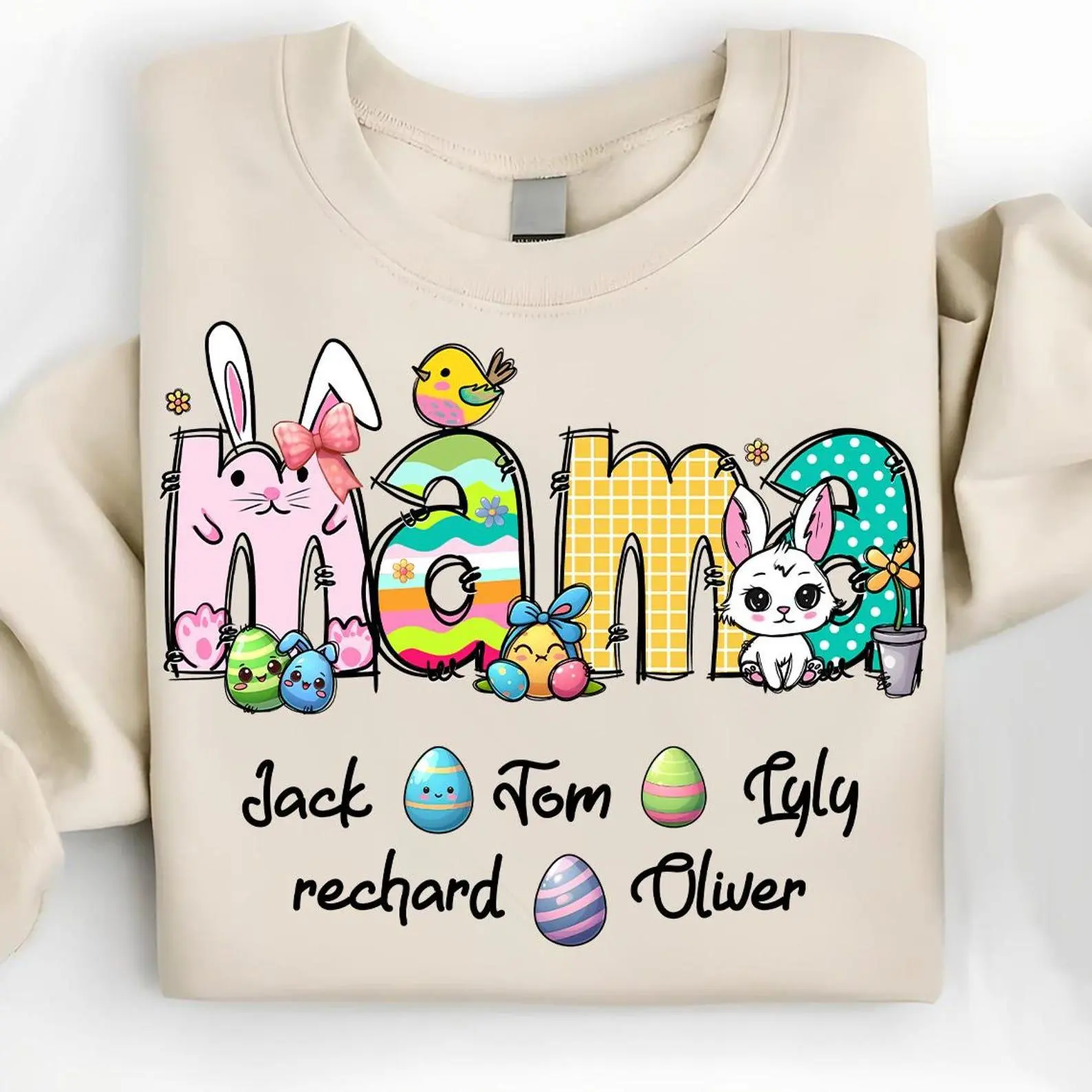 Personalized Easter Mama Shirt, Easter Shirt, Easter Christian Mama Easter Shirt, Girl Easter, Bunny Kids Name Easter Rabbit Shirt