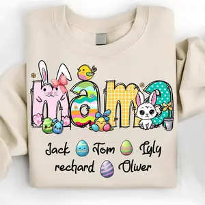 Personalized Easter Mama Shirt, Easter Shirt, Easter Christian Mama Easter Shirt, Girl Easter, Bunny Kids Name Easter Rabbit Shirt