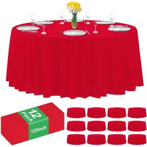 12 Pack  Red Plastic Table Cloth -120 Inch Round Tablecloth, Disposable Tablecloth Plastic Table Cover for Parties (12, Red, 120" Round)