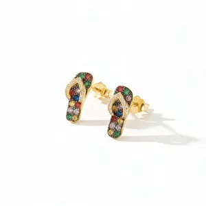 Womens S925 Silver Colorful Sparkle Slipper Earrings Cute Animal Design Fun Earring for Fashion Daily Wear Jewelry