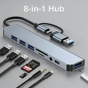 8-Port USB-C Hub | 4 USB 3.0, TF/SD, 3.5mm Audio, USB-C | High-Speed Transfer for iPhone 15-17, iPad Pro, Laptop & Galaxy