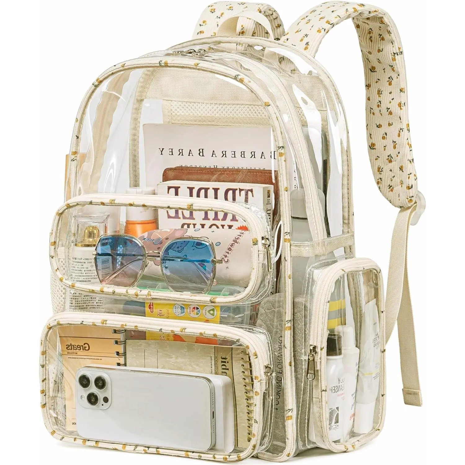 17" PVC Heavy-Duty Transparent Unisex Multifunction Backpack - Daily Student Backpack with Zip, Padded Strap, Large Capacity for College, Work, Stadium Events