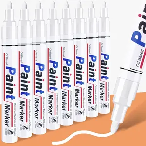 White Permanent Marker Waterproof - 8 White Paint Markers for Metal Surfaces Tire Black Paper Wood Plastic Rocks Fabric, Marker Permanent, Oil Based Paint Markers Medium Tip