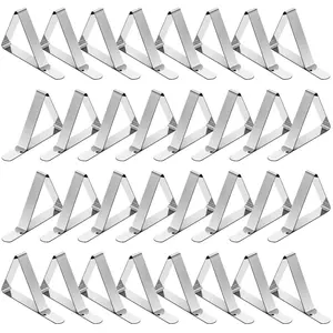 Tablecloth Clips 32 Pack Picnic Table Clips, Stainless Steel Table Cloth Holder Clips for Outdoor Tables, Metal Tables Cover Skirt Clamps for Camping Dining Wedding Graduation Party Essential
