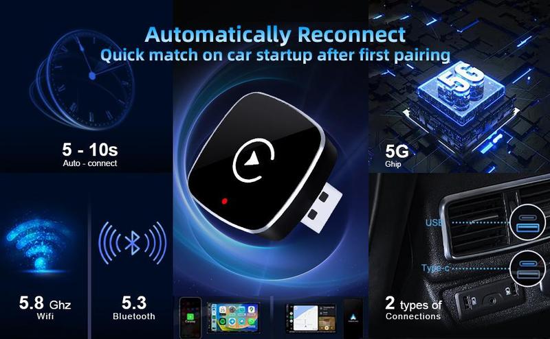 【YURNLV】2026 New Wireless CarPlay Adapter - Fast Connection for iPhone & Android | Hands-Free Calling