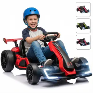24V 7.5 MPH Electric Go Kart with Adjustable Seat, Drifting Car Battery Powered Ride on Toy Outdoor with Slow Start, Button Start, Music, Honking Horn, Lights, for 6-12 Years Old, Green