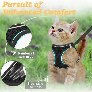 Pet Breathable Harness Reflective Escape-Proof Walking Vest with Leash for Cats and Small Dogs