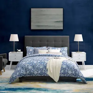 Modway Melanie Full Tufted Button Upholstered Fabric Platform Bed in Gray
