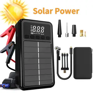 Solar-Powered【5-in-1】Portable Emergency Car Jump Starter with LED Screen - 150PSI Smart Tire Inflator, Emergency Air Mattress Pump, 3-Mode Flashlight, Solar-Charged Power Bank, Suitable for Trucks, Jeeps, Motorcycles, Bicycles and Basketballs Vehicle