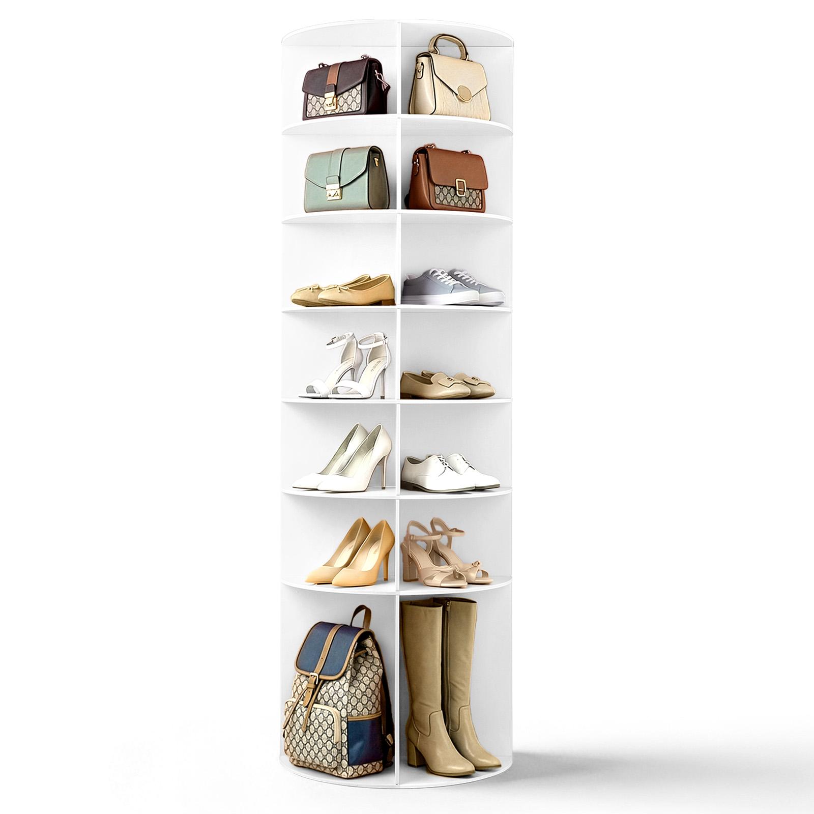 7-Tier 360° Rotating Shoe Rack Organizer, Wood-Plastic Composite, 60x60x184 cm, White, Space-Saving, Durable, Easy Assembly, Shoe Storage System