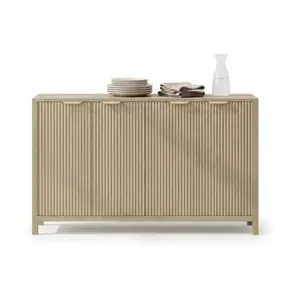 Buffet Cabinet with Storage, Sideboard, Storage Cabinet, 4-Door Wavy Pattern MDF Credenza, White Console for Kitchen Coffee Bar, Dining Room, Entryway