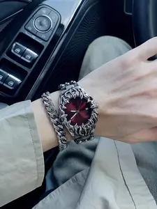 Men's Punk Style Vintage Round Dial Quartz Watch, Fashionable Wristwatch, Casual Trendy Wristwatch for Party, Daily Clothing Decor, Trendy All-match & Exquisite Watch for Birthday Gift with Box, Durable Watch