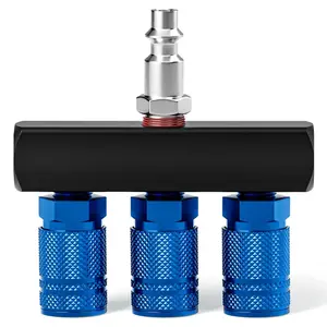 TAISHER Way Straight Air Manifold Ports Aluminum Industrial Pneumatic Air Compressor Quick Connect Socket In Line Type Air Hose Splitter with Couplers and 1/4" Male NPT Plug