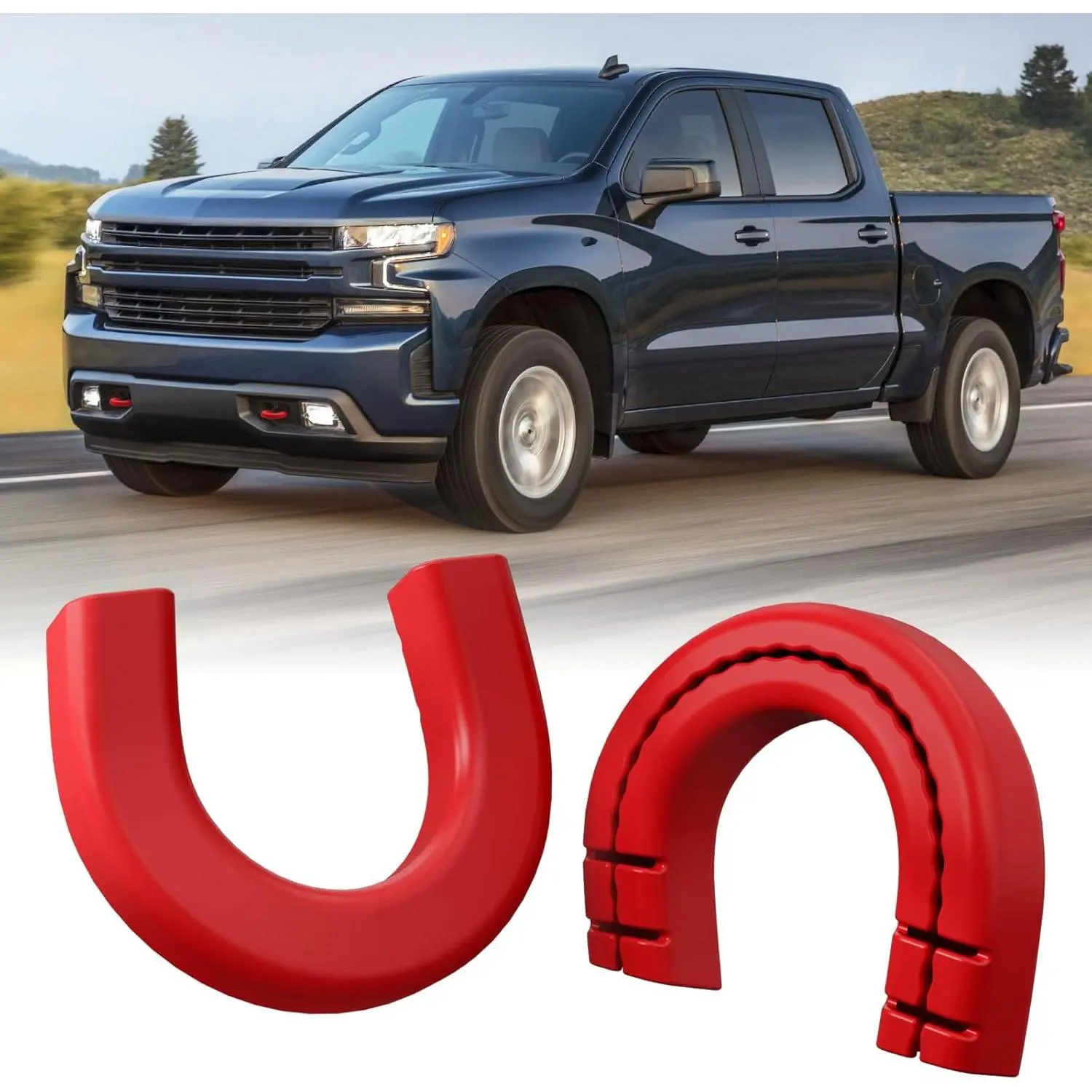 Red Silicone Tough Front Extended Tow Hook Covers - Automotive Accessory, Durable Car Truck Accessories, Hitch Cover for Silverado 1500 (2007-2026) & GMC Sierra 1500 (2007-2019) - Not for Vertical Tow Hooks, Durable Car Accessories