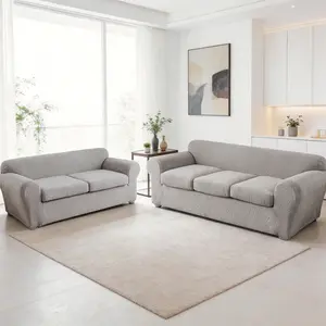 Stretch Sofa Couch Cover for 3 Cushion Couches, Washable Jacquard Slipcover with 3 Separate Seat Cushion Covers, Pet Friendly