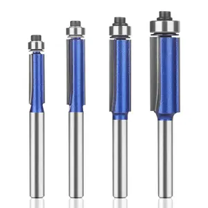 Professional Straight Flush Trim Router Bits 1/4 Inch Shank, Top Bearing Flush Trim Router Bit Set, Cutting Height Respectively 13/16", 1-1/16", 1-3/16", 1-7/32".