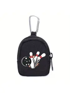 Mini Zip Wallet with Keychain, Bowling Ball Print, Durable Design, Lightweight, Ideal for Sports Lovers, Daily Use, Gift Idea
