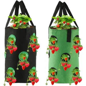 2pcs Strawberry Planter Bags, Cylindrical Hanging Grow Bags Vertical Garden Wall Planter Durable Topsy Turvy Tomato Planter for Outdoor Indoor Hanging Planting
