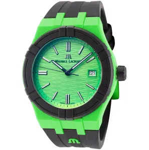 Maurice Lacroix Aikon #Tide Men's Casual Wristwatch - 40mm Round Plastic Case with Green Dial, Quartz Movement and Anti-Reflective Crystal