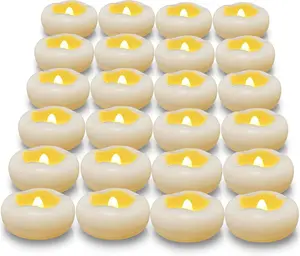Floating Candles, Water-Activated 2.3" Flameless LED Candle 150+ Hours  Plastic White  Operated Candle for Centerpieces, Cylinder Vases Table Decorations Wedding Pool Party 24 Packs