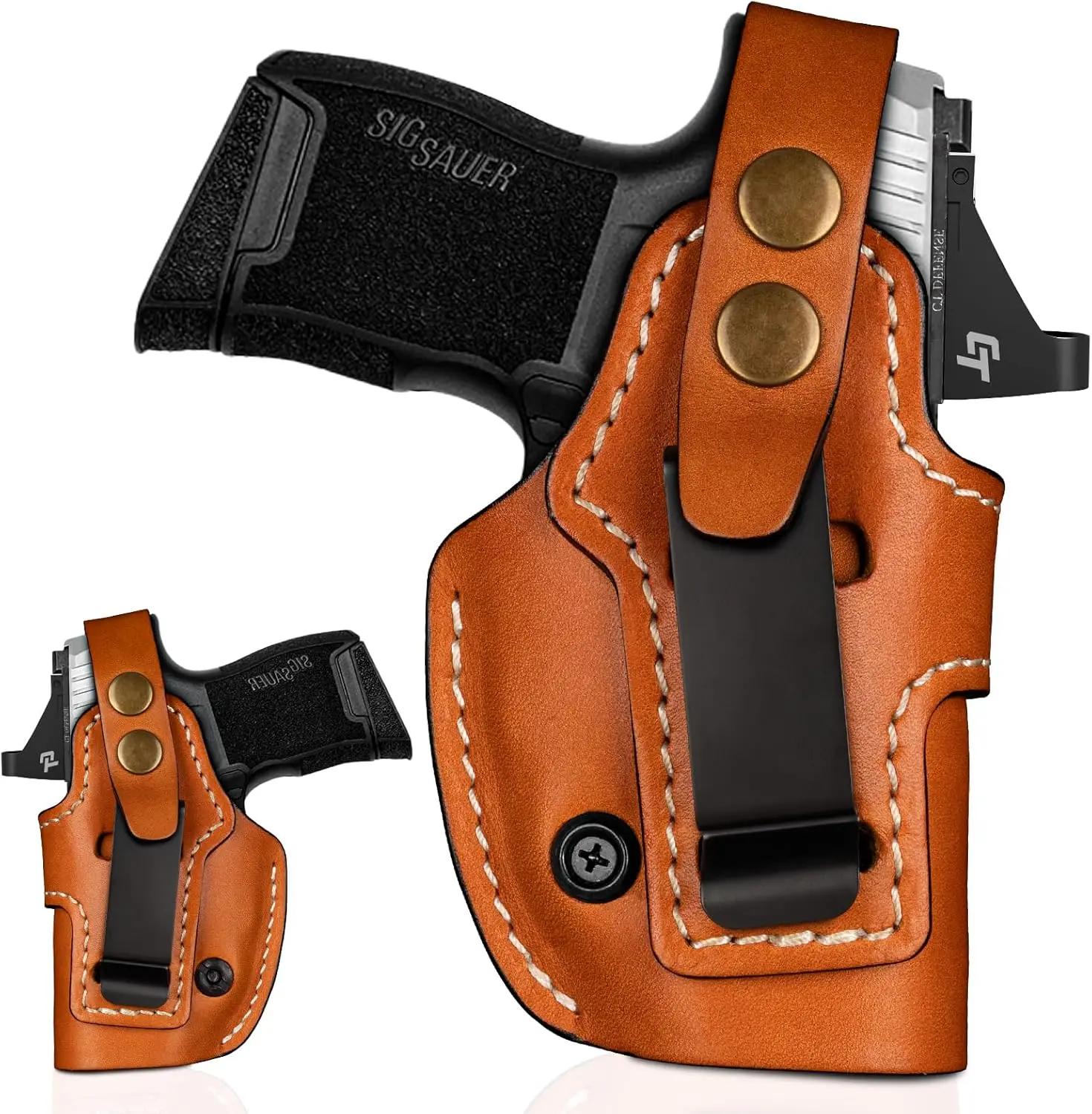 gun accessory  Universal Leather Holster for Sig P365, Ruger LCP 380, LCP 2, LCP Max, G42, M&P Bodyguard and Similar Size Micro/Pocket Pistols – IWB and OWB Convertible, Optic Ready, Ambidextrous, Brown buckle closure
