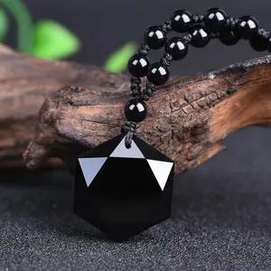 Natural Black Obsidian Knotted Hexagonal Beads Pendant Men Women Talisman Necklace Healing Reiki Gift