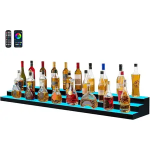 VEVOR LED Lighted Liquor Bottle Display, 2 Tiers 60 Inch Commercial Illuminated Home Bar Shelf, 2 Steps Whiskey Rack Stand, Acrylic Drink Shelves with RF Remote App Control, and Multicolor LightVEVOR Super Brand Day