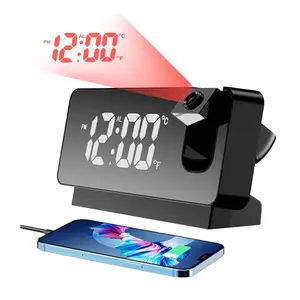 Digital Projection Alarm Clocks for Bedrooms, Creative Decorative Clock - Large LED Display, 180° Rotatable Projector, 5-Level Dimmer,USB Charger Loud Dual Alarms for Kids Elderly,Heavy Sleepers,Snooze,12/24H,DST,Without Battery