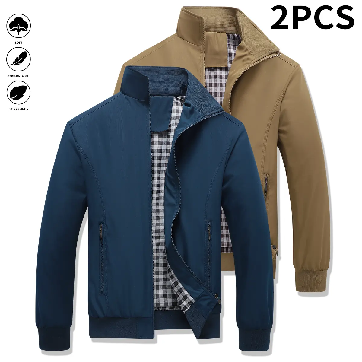 2 Pack Spring & Fall Casual Jacket Lightweight Workwear Inspired Coat Regular Fit Functional Pockets Casual Coats | Classic Zip Up Jackets | Jackets