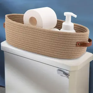 Woven Storage Basket, Multifunctional Bathroom Storage Basket with Handle, Bathroom Organizer for Toilet Paper, Towel, Soap, Shampoo