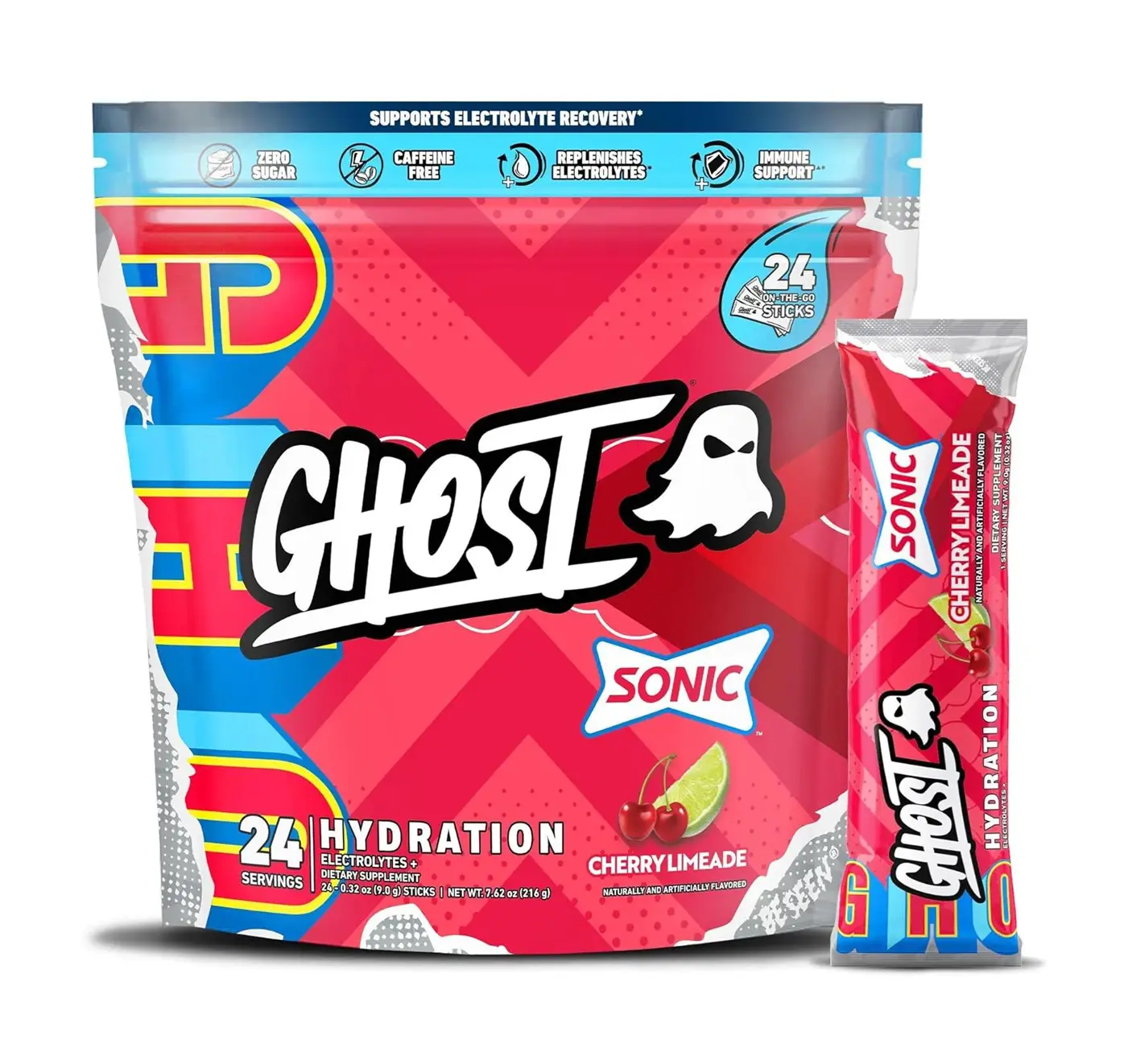 GHOST Hydration Packets Electrolyte Powder - Drink Mix Supplement with Magnesium, Potassium, Calcium, Vitamin C - Vegan, Free of Soy, Sugar & Gluten