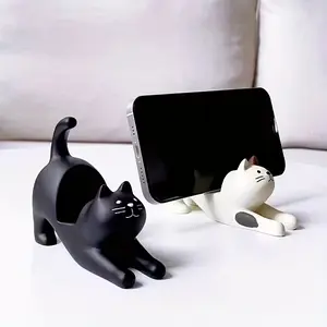 Calico Cat Stretching Figurine Phone Stand - Compact Stylish Tech Accessory, Desktop Decoration, Wireless Magnifier with Ultra-HD Display, Bluetooth Induction Speaker for Lazy Binge-Watching, Stylish Accessories, Tech Accessories