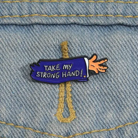 Take My Strong Hand Letter Print Enamel Pin, Cute Brooch, Fashion Accessories for Women & Men, Trendy All-match & Exquisite Brooch for Birthday Gift, Clip, Alloy Brooch Pin