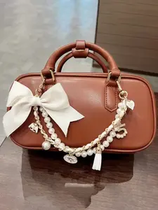 Fashionable Pearl Tassel Bag Decoration Chain, Versatile Bag Charm with Black Bow, Trendy Accessory for Handbags
