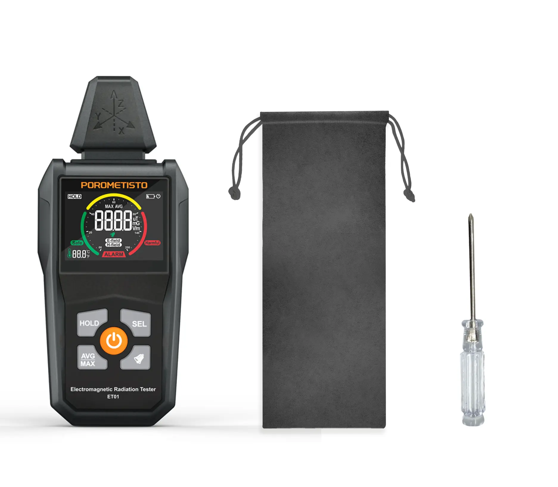 POROMETISTO-ET01 Portable EMF Detector 3-Axis Electromagnetic Field Radiation Meter with Color Screen, EF/MF Tester for Home & Office, Ghost Detection, Halloween Gift MAX/AVG/Data Hold, Temperature Sensor Tool Industrial and Magnetic Field Detector