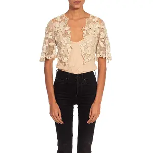 Edwardian White Handmade Lace Irish Crochet Jacket With Dragonfly Accents