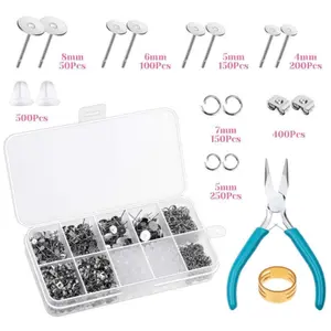 Allergy Resistant Earring Post And Back, Set of 1800 Stainless Steel Earrings with Earring Base, Earring Back And Hanging Ring, Suitable for Clay, Resin, Jewelry Making And Handicrafts