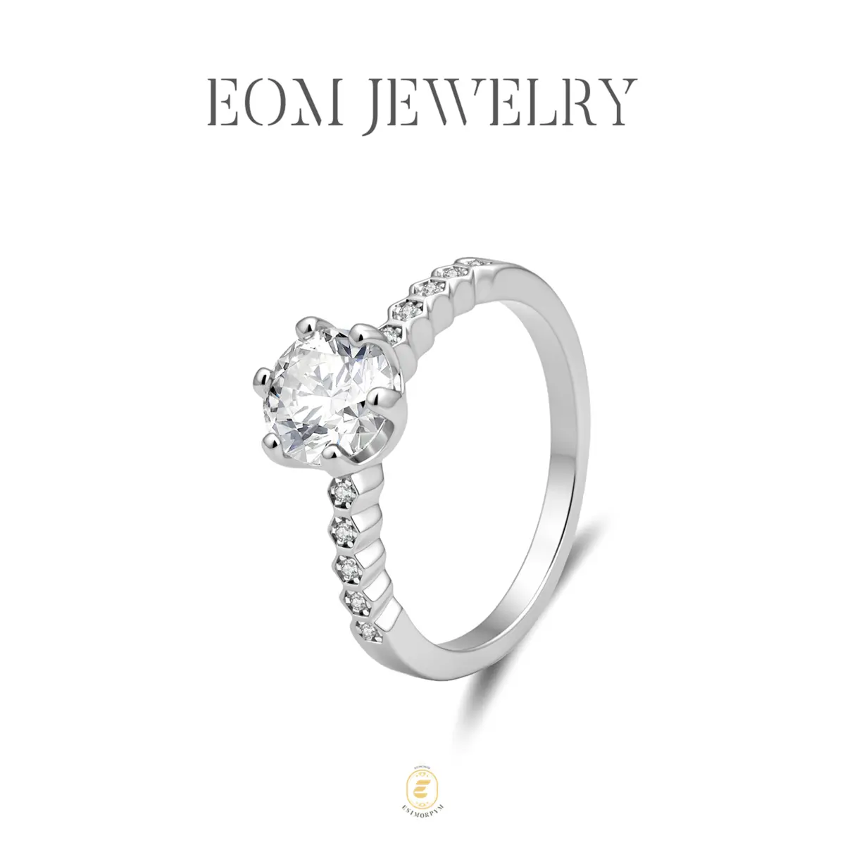Moissanite 1ct Classic Honeycomb Six-Prong Promise Ring Silver-Plated Jewelry Wedding Engagement Anniversary Valentine's Day Birthday Gift Daily Wear