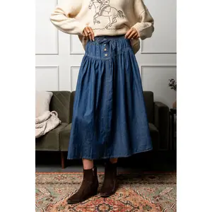 Dolly Denim Skirt with Elastic Waistband and Pockets