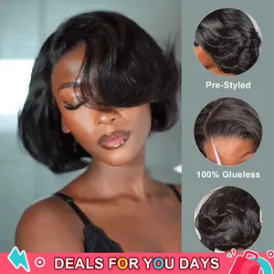 [New In] BGMgirl Blowout Short Bob Straight 7x5 Lace Wear Go Pre-Styled C Part Design Wig Pre-Bleached Tiny Knots Natural Black & Brown Highlight Glueless 100% Human Hair Wig Fashion Look Colored Wig Summer Style #SummerVibes summerwins
