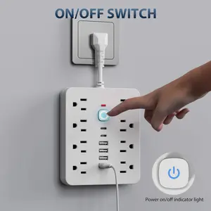 14-in-1 Power Strip with Switch, One Touch Control & Surge Protection, Multifunctional Power Strip with 8 AC Outlets & 4 USB & 2 Type-C, Suitable for Office, Home and Travel