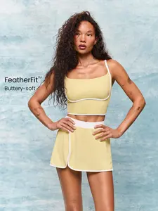 GLOWMODE FeatherFit Two-Tone Scoop Neck Longline Sports Bra Low Impact Yoga Daily Summer TikTokShopBlackFriday