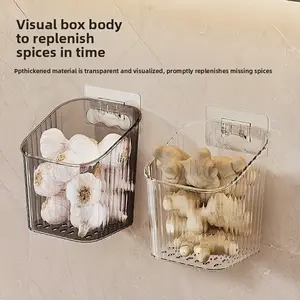 Set of 3 No-Drill Ginger And Garlic Storage Boxes, Wall-Mounted Visible Baskets for The Kitchen, Home And Commercial Use, Interior Storage Organizer, Spice Hanging Baskets, Plastic Bins for The Kitchen And Bathroom Walls