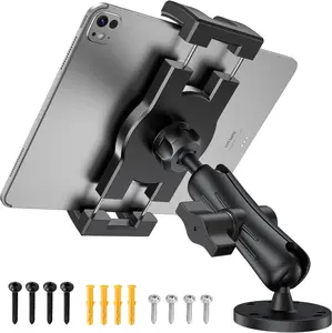 Industrial Tablet Mount for &, Heavy Duty Drill Base iPad Mount Holder for , Adjustable  Arm, Compatible w/ 4.7"-12.9" Devices,  for Dashboard, , WallsBlack
